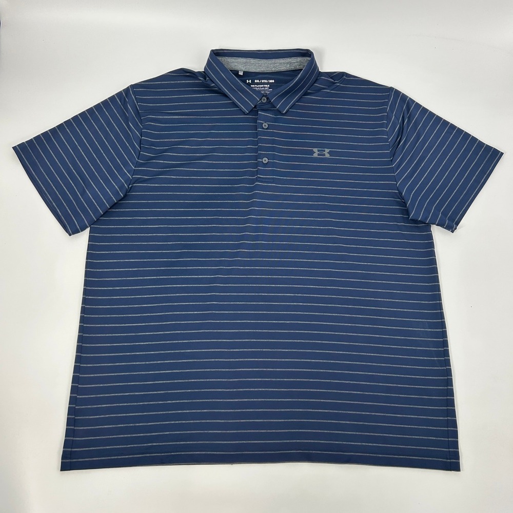 Under Armour The Playoff Polo Shirt Men's 3XL Blue‎ Striped Heatgear Performance